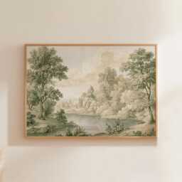 Woodland Lake Poster, Green Nature Print, Botanical Wall Art, Paper - thumbnail 1