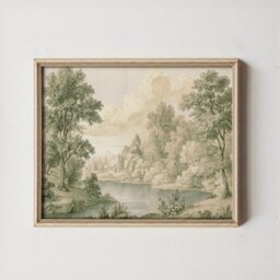 Woodland Lake Poster, Green Nature Print, Botanical Wall Art, Paper - thumbnail 3