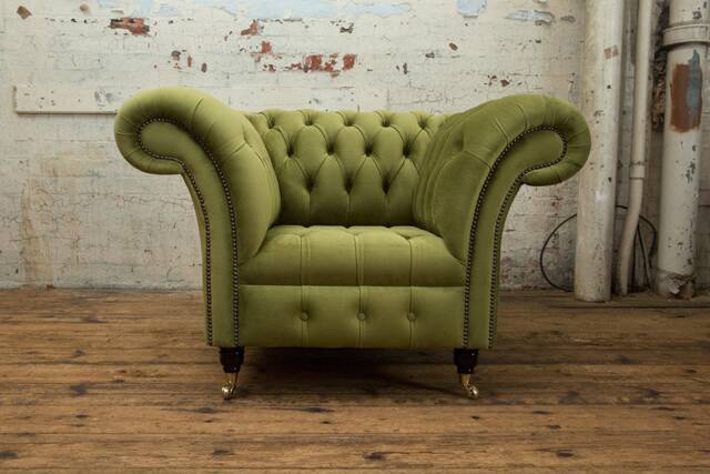 Handmade Pea Green Velvet Chesterfield Single Armchair - image 1