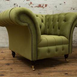 Handmade Pea Green Velvet Chesterfield Single Armchair - thumbnail 2