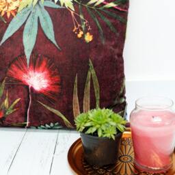 Handmade Velvet Botanical Pillow - Burgundy Interior Sofa Cushion Perfect Home Decor Tropical Wine Design Compliments Interiors - thumbnail 3