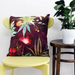 Handmade Velvet Botanical Pillow - Burgundy Interior Sofa Cushion Perfect Home Decor Tropical Wine Design Compliments Interiors - thumbnail 2