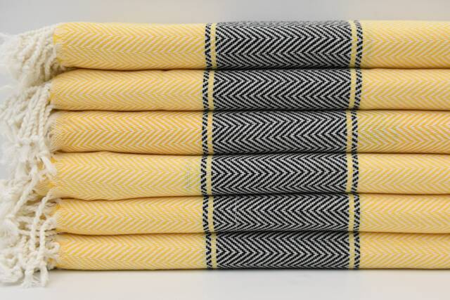 "Turkish Towel, Herringbone Towel, Hammam Towel, Yellow & Black Towel, 40""x70" - image 1