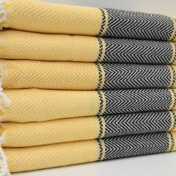 "Turkish Towel, Herringbone Towel, Hammam Towel, Yellow & Black Towel, 40""x70" - thumbnail 3