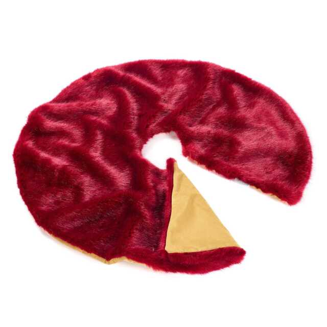Red Luxury Faux Fur Tree Skirt, Superior Fake Christmas Decor - image 1