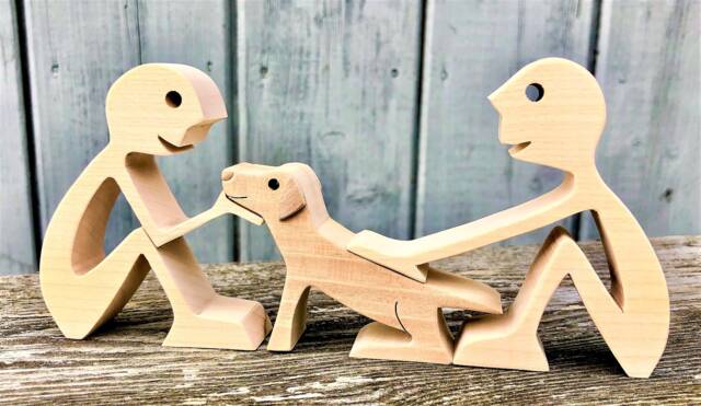 Two Men & A Dog Original Wood Sculpture 2.5D - image 1