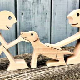 Two Men & A Dog Original Wood Sculpture 2.5D - thumbnail 2