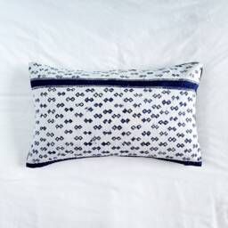 Vintage Hmong Pillow Cover Indigo Block Print, Ethnic Textile - 12x20 - thumbnail 2