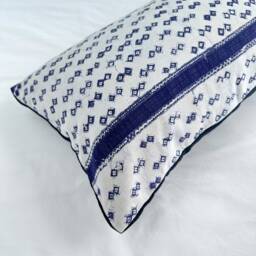 Vintage Hmong Pillow Cover Indigo Block Print, Ethnic Textile - 12x20 - thumbnail 3
