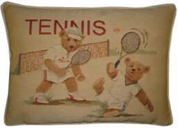 Teddy Bear Tennis Oblong Woven Tapestry Cushion Pillow Cover - thumbnail 1