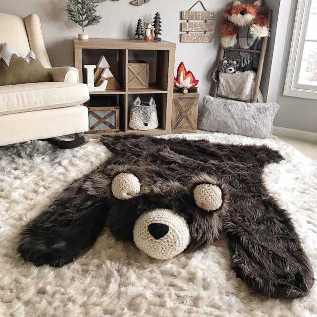 Extra Large Brown Bear Rug With Faux Fur For Forest Nursery Decor - image 1