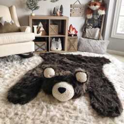 Extra Large Brown Bear Rug With Faux Fur For Forest Nursery Decor - thumbnail 1