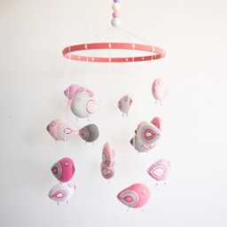 Pastel Bird Crib Mobile Embroidered Felt, Pink Nursery Decor - thumbnail 3