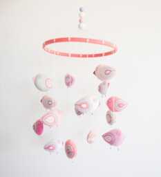 Pastel Bird Crib Mobile Embroidered Felt, Pink Nursery Decor - thumbnail 1