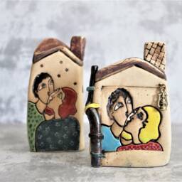Miniature House, Small Clay Ceramic & Pottery, Tiny Gift, Unique Gift Idea, Lovers Sculpture, Valentine's - thumbnail 2