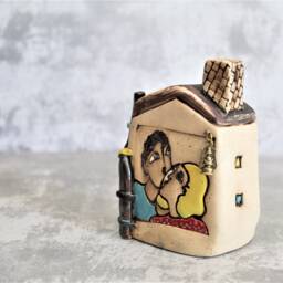 Miniature House, Small Clay Ceramic & Pottery, Tiny Gift, Unique Gift Idea, Lovers Sculpture, Valentine's - thumbnail 3