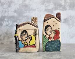 Miniature House, Small Clay Ceramic & Pottery, Tiny Gift, Unique Gift Idea, Lovers Sculpture, Valentine's