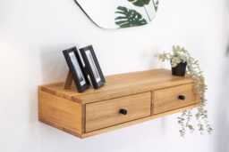 Floating Console Table With Two Drawers in Solid Oak - Wall Mounted Entryway Shelf