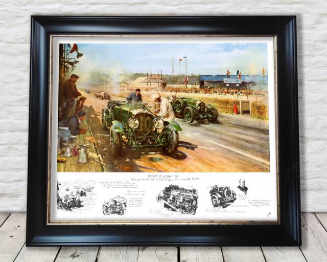 Bentleys At Le Mans 1929 Reproduction Print - By Terence Cuneo Exceptional Quality 230 Gsm Framed, Unframed Free Standard Delivery - image 1