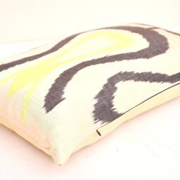 Handloom Ikat Lumbar Pillow, Cornsilk Cotton Cushion, Boho Chic - thumbnail 2