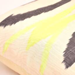 Handloom Ikat Lumbar Pillow, Cornsilk Cotton Cushion, Boho Chic - thumbnail 3