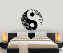 Wall Vinyl Decal Yoga Yin Yang Flower Ornament Studio Decor Room Modern Home - #1229Dz - thumbnail 1