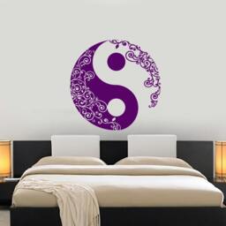 Wall Vinyl Decal Yoga Yin Yang Flower Ornament Studio Decor Room Modern Home - #1229Dz - thumbnail 2