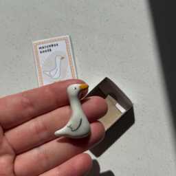 Handmade Ceramic Goose in Hand-Painted Matchbox - Miniature Art Toy Gift, Silly - thumbnail 2