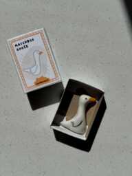 Handmade Ceramic Goose in Hand-Painted Matchbox - Miniature Art Toy Gift, Silly