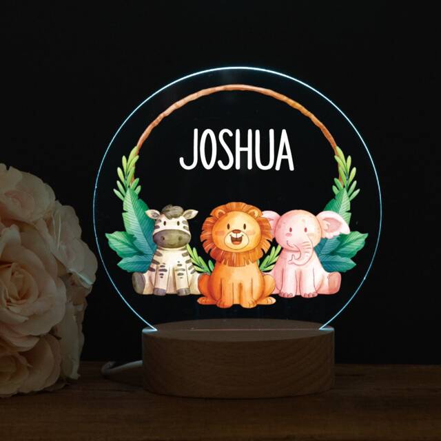 Personalised Jungle Animal Night Light, Themed, New Baby, 1st Birthday, Christening Gift, Nursery Light - image 1