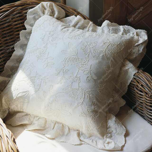 Embroidered Pillow Cover, Double-Sided Cotton Pillowcase With Ruffle, Vintage Square Cushion Cover - image 1