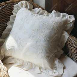 Embroidered Pillow Cover, Double-Sided Cotton Pillowcase With Ruffle, Vintage Square Cushion Cover - thumbnail 1