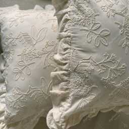 Embroidered Pillow Cover, Double-Sided Cotton Pillowcase With Ruffle, Vintage Square Cushion Cover - thumbnail 2