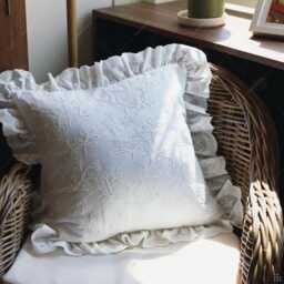 Embroidered Pillow Cover, Double-Sided Cotton Pillowcase With Ruffle, Vintage Square Cushion Cover - thumbnail 3