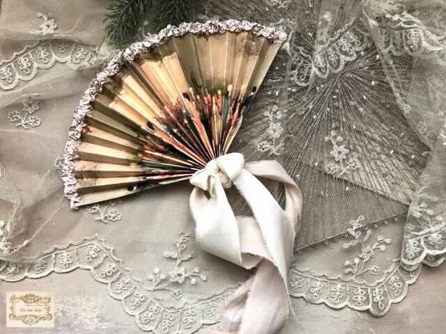 Baroque Rococo Paper Fan With Pure Silk Ribbons , Marie Antoinette Style Party Table Wedding Decor Anniversary Gift - image 1