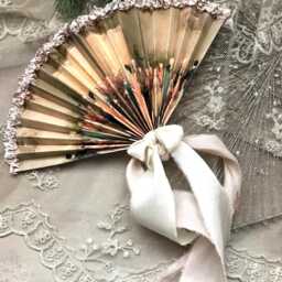 Baroque Rococo Paper Fan With Pure Silk Ribbons , Marie Antoinette Style Party Table Wedding Decor Anniversary Gift - thumbnail 2