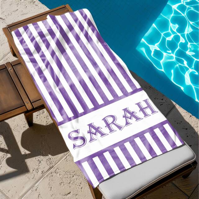 Personalized Stripe Name Beach Towel, Oversized Custom Monogram Pool Signature Towel For Kids, Vacation Gift, Picnic - image 1