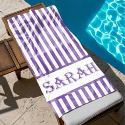 Personalized Stripe Name Beach Towel, Oversized Custom Monogram Pool Signature Towel For Kids, Vacation Gift, Picnic