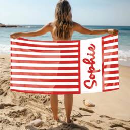Personalized Stripe Name Beach Towel, Oversized Custom Monogram Pool Signature Towel For Kids, Vacation Gift, Picnic - thumbnail 2