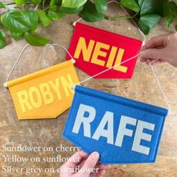 Name Felt Banner in Custom Colours - Personalised Bedroom Door Sign Kid's Room/Nursery Decor Colourful Flag Choose Your - thumbnail 3