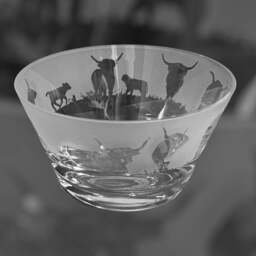 Highland Cattle Bowl - Clear Crystal Glass 13.5cm Bowl With Highland Cows Frieze Design - thumbnail 2