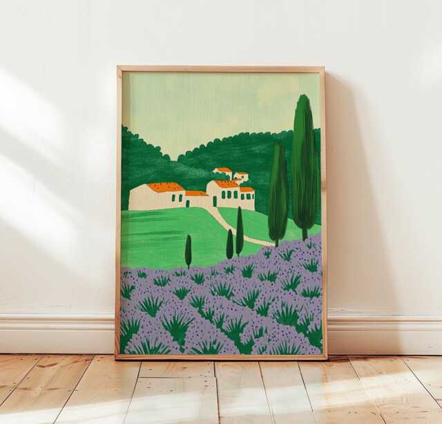 Lavender Field Poster, Tuscan Landscape Print, Countryside Wall Art - image 1