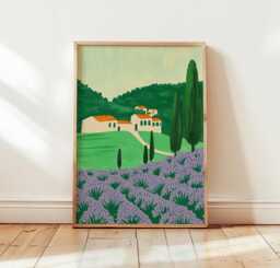 Lavender Field Poster, Tuscan Landscape Print, Countryside Wall Art - thumbnail 1