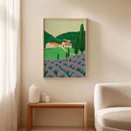 Lavender Field Poster, Tuscan Landscape Print, Countryside Wall Art - thumbnail 2