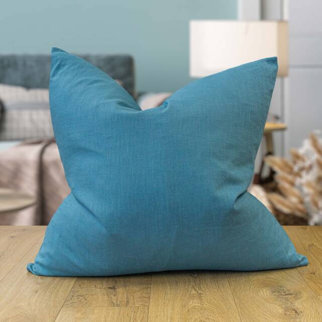 100% Linen Extra-Large Cushion Cover. Plain Teal Blue Cover - Perfect For Modern & Minimalistic Styles. 23X23