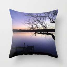 Sunset On The Lake, Pillow Or Cover , Home Decoration, Orange, Purple, Landscape, Sky, Tree, Modern Design