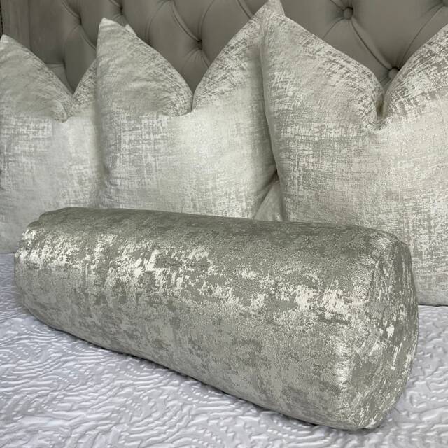 "Silver Cushion, Bolster Pillow, Luxury 16"" X 6" - image 1