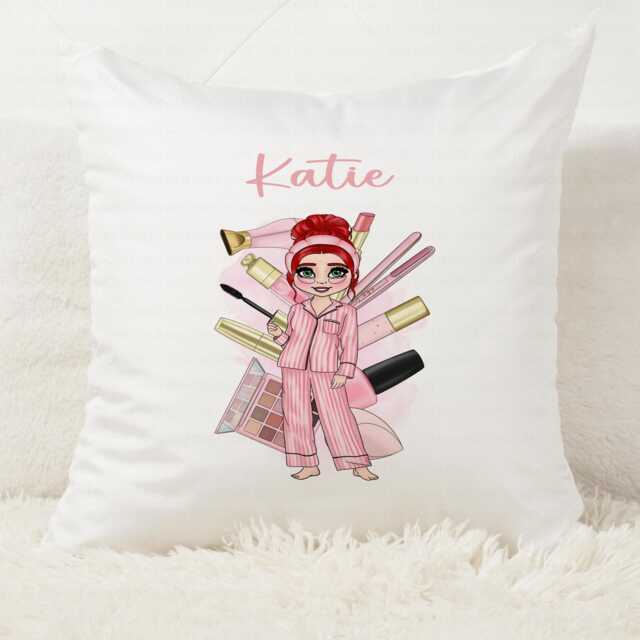 Makeup-Inspired Cushion, Personalised Beauty Gift, Cosmetic-Themed Pillow, Girly Bedroom D??cor, Glam Dressing Room Accessory - image 1