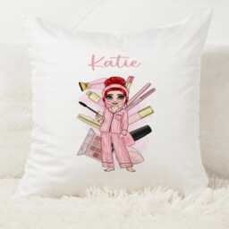 Makeup-Inspired Cushion, Personalised Beauty Gift, Cosmetic-Themed Pillow, Girly Bedroom D??cor, Glam Dressing Room Accessory - thumbnail 1