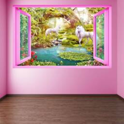 Unicorn Wall Decal Sticker Mural Print Art Kids Girls Bedroom Decor Enchanted Forest Fantasy Az40 - thumbnail 3
